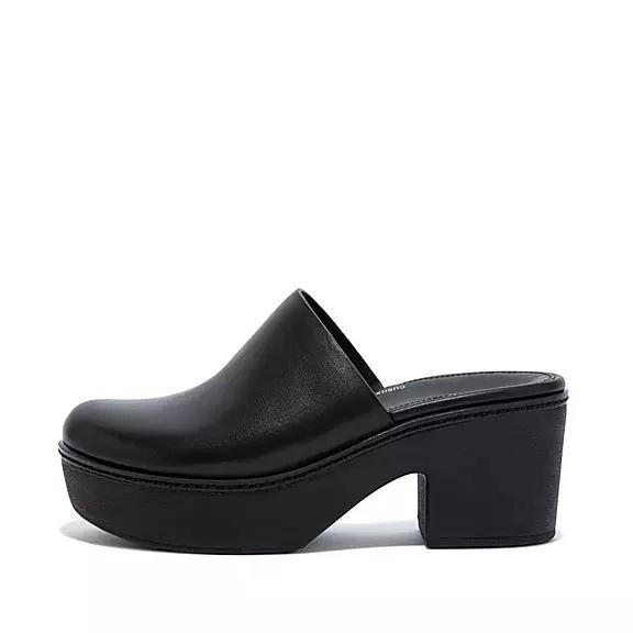 Sandales Compensées Femme Fitflop Pilar Cuir Mule Noir (LUB468729)